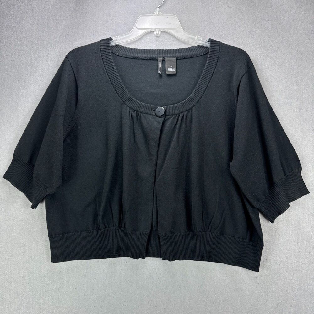 New Directions Woman's Shrug 2X Plus Black Short Sleeve Cardigan Lightweight